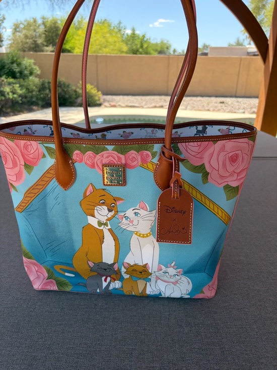 Dooney & Bourke Handbags - Dooney & Bourke Blue Disney The Aristocats Tote with Pink Roses and Tan Trim